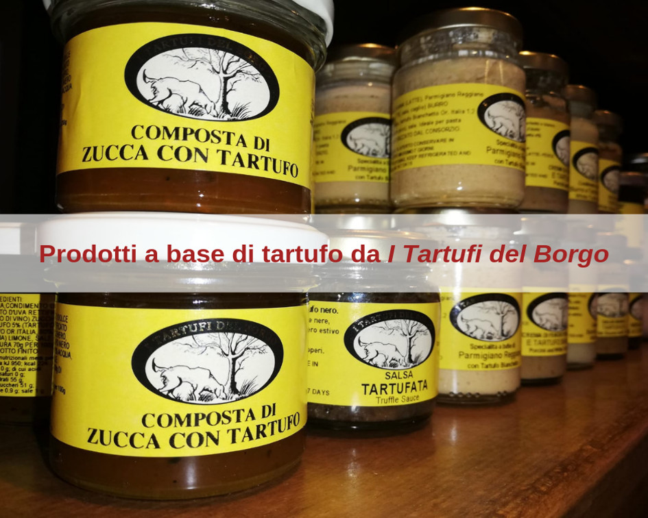 Foto di alcuni dei prodotti a base di tartufo del catalogo di I Tartufi del Borgo - azienda di Borgofranco sul Po a Mantova