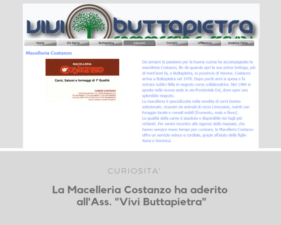 Curiosità: Adesione della Macelleria Costanzo all'Associazione Vivi Buttapietra